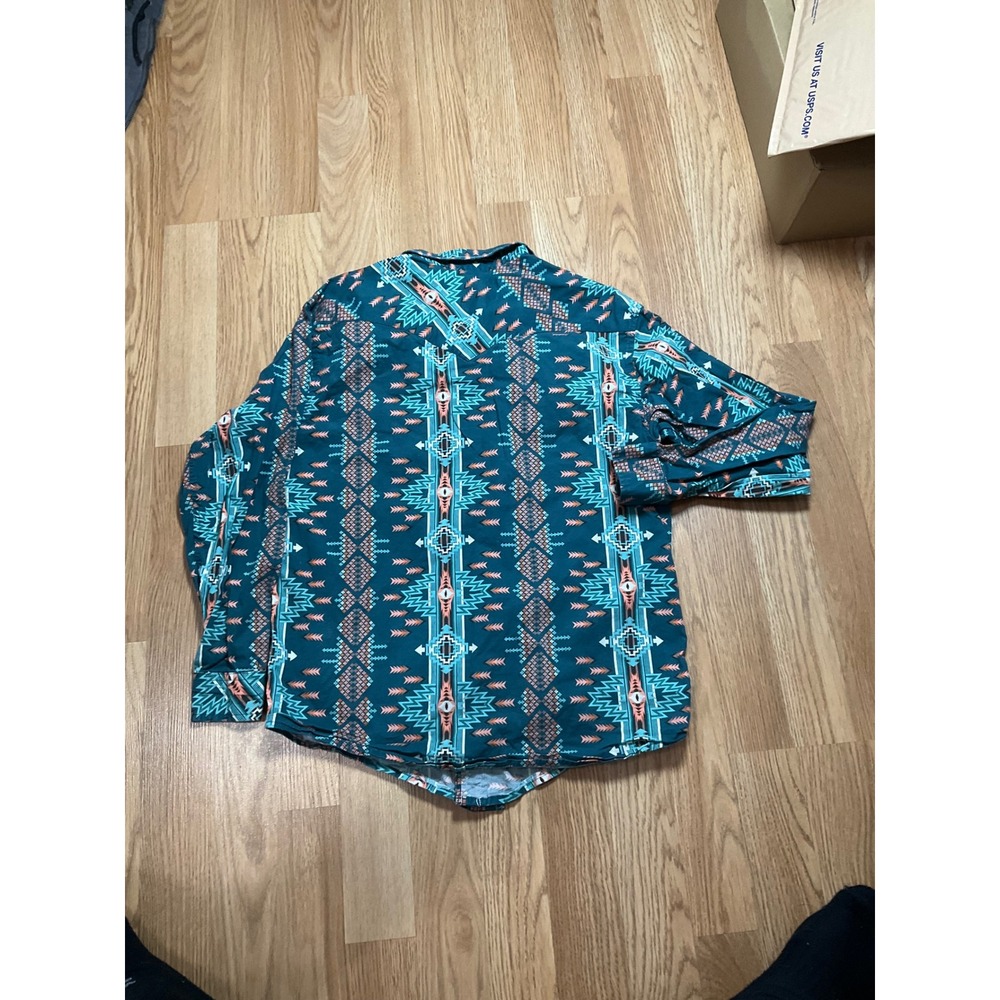 Aztec-Print Teal Western Snap Closure Shirt - Picture 8 of 8